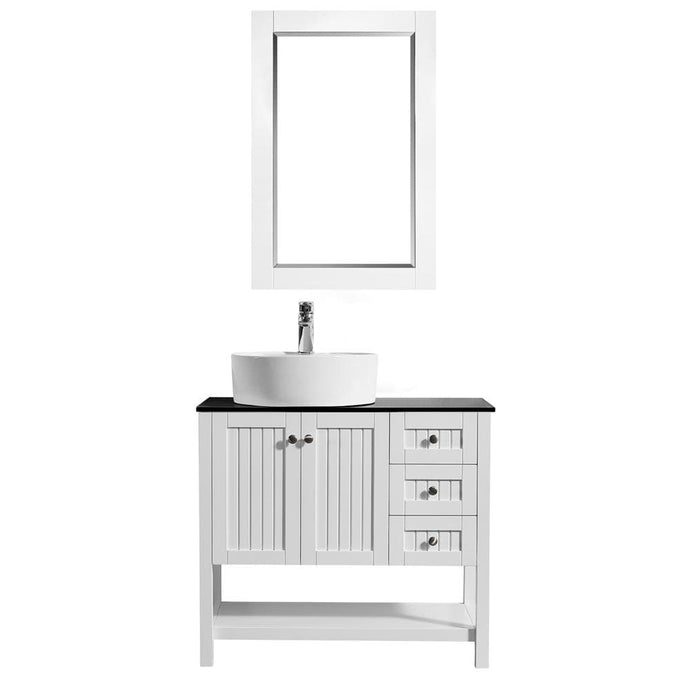 Vinnova Vanity Vinnova Modena 36” Vanity in White with Glass Countertop with White Vessel Sink With Mirror