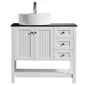 Vinnova Vanity Vinnova Modena 36” Vanity in White with Glass Countertop with White Vessel Sink Without Mirror