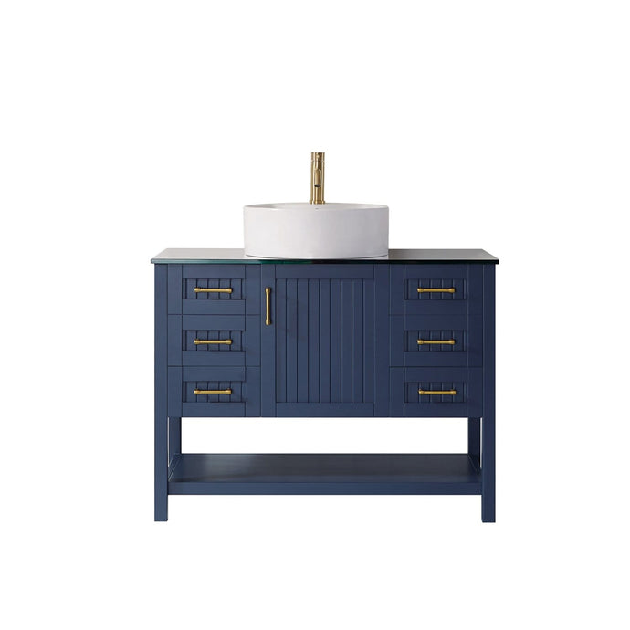 Vinnova Vanity Vinnova Modena 42” Vanity in Royal Blue with Glass Countertop with White Vessel Sink Without Mirror