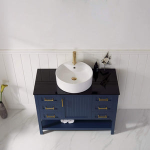 Vinnova Vanity Vinnova Modena 42” Vanity in Royal Blue with Glass Countertop with White Vessel Sink Without Mirror