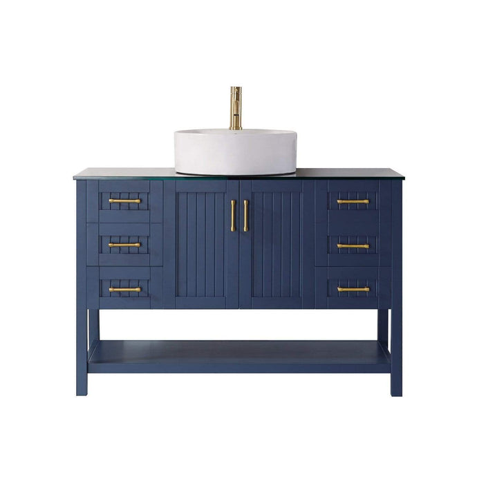 Vinnova Vanity Vinnova Modena 48” Vanity in Royal Blue with Glass Countertop with White Vessel Sink Without Mirror