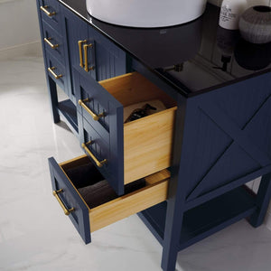 Vinnova Vanity Vinnova Modena 48” Vanity in Royal Blue with Glass Countertop with White Vessel Sink Without Mirror