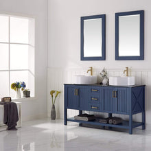 Load image into Gallery viewer, Vinnova Vanity Vinnova Modena 60” Double Vanity in Royal Blue with Glass Countertop with White Vessel Sink With Mirror