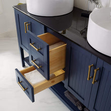 Load image into Gallery viewer, Vinnova Vanity Vinnova Modena 60” Double Vanity in Royal Blue with Glass Countertop with White Vessel Sink With Mirror