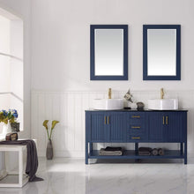 Load image into Gallery viewer, Vinnova Vanity Vinnova Modena 60” Double Vanity in Royal Blue with Glass Countertop with White Vessel Sink With Mirror