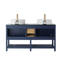 Load image into Gallery viewer, Vinnova Vanity Vinnova Modena 60” Double Vanity in Royal Blue with Glass Countertop with White Vessel Sink With Mirror