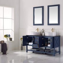 Load image into Gallery viewer, Vinnova Vanity Vinnova Modena 60” Double Vanity in Royal Blue with Glass Countertop with White Vessel Sink With Mirror