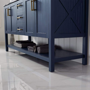 Vinnova Vanity Vinnova Modena 60” Double Vanity in Royal Blue with Glass Countertop with White Vessel Sink With Mirror
