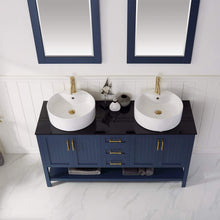 Load image into Gallery viewer, Vinnova Vanity Vinnova Modena 60” Double Vanity in Royal Blue with Glass Countertop with White Vessel Sink With Mirror