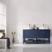 Load image into Gallery viewer, Vinnova Vanity Vinnova Modena 60” Double Vanity in Royal Blue with Glass Countertop with White Vessel Sink Without Mirror