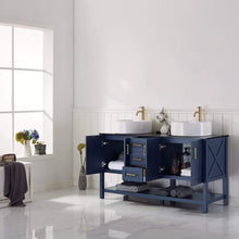 Load image into Gallery viewer, Vinnova Vanity Vinnova Modena 60” Double Vanity in Royal Blue with Glass Countertop with White Vessel Sink Without Mirror