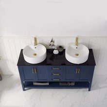 Load image into Gallery viewer, Vinnova Vanity Vinnova Modena 60” Double Vanity in Royal Blue with Glass Countertop with White Vessel Sink Without Mirror