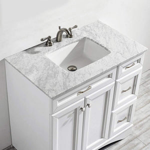Vinnova Vanity Vinnova Naples 36" Vanity in White with Carrara White Marble Countertop Without Mirror