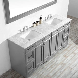 Vinnova Vanity Vinnova Naples 72" Vanity in Grey with Carrara White Marble Countertop With Mirror