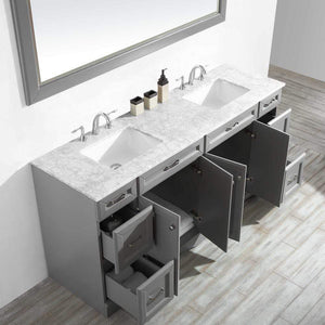 Vinnova Vanity Vinnova Naples 72" Vanity in Grey with Carrara White Marble Countertop With Mirror