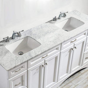 Vinnova Vanity Vinnova Naples 72" Vanity in White with Carrara White Marble Countertop Without Mirror