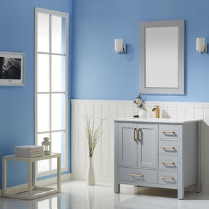 Vinnova Vanity Vinnova Shannon 36" Single Vanity in Paris Grey and Composite Carrara White Stone Countertop With Mirror