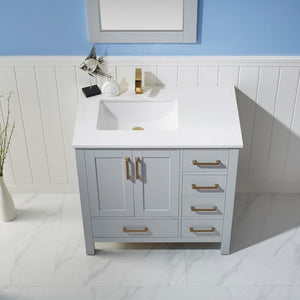 Vinnova Vanity Vinnova Shannon 36" Single Vanity in Paris Grey and Composite Carrara White Stone Countertop With Mirror