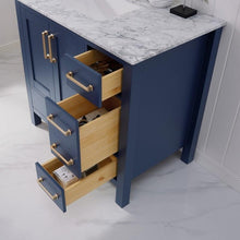 Load image into Gallery viewer, Vinnova Vanity Vinnova Shannon 36&quot; Single Vanity in Royal Blue and Composite Carrara White Stone Countertop With Mirror