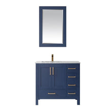 Load image into Gallery viewer, Vinnova Vanity Vinnova Shannon 36&quot; Single Vanity in Royal Blue and Composite Carrara White Stone Countertop With Mirror