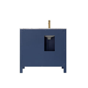 Vinnova Vanity Vinnova Shannon 36" Single Vanity in Royal Blue and Composite Carrara White Stone Countertop With Mirror