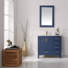 Load image into Gallery viewer, Vinnova Vanity Vinnova Shannon 36&quot; Single Vanity in Royal Blue and Composite Carrara White Stone Countertop With Mirror