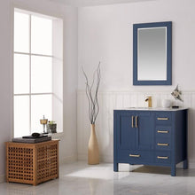 Load image into Gallery viewer, Vinnova Vanity Vinnova Shannon 36&quot; Single Vanity in Royal Blue and Composite Carrara White Stone Countertop With Mirror