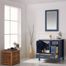Load image into Gallery viewer, Vinnova Vanity Vinnova Shannon 36&quot; Single Vanity in Royal Blue and Composite Carrara White Stone Countertop With Mirror