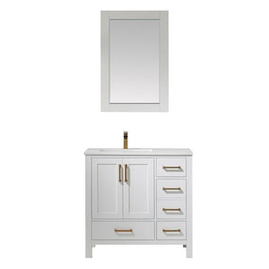 Vinnova Vanity Vinnova Shannon 36" Single Vanity in White and Composite Carrara White Stone Countertop With Mirror