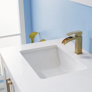 Vinnova Vanity Vinnova Shannon 36" Single Vanity in White and Composite Carrara White Stone Countertop With Mirror