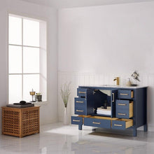 Load image into Gallery viewer, Vinnova Vanity Vinnova Shannon 48&quot; Single Vanity in Royal Blue and Composite Carrara White Stone Countertop Without Mirror