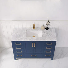 Load image into Gallery viewer, Vinnova Vanity Vinnova Shannon 48&quot; Single Vanity in Royal Blue and Composite Carrara White Stone Countertop Without Mirror