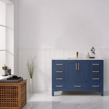 Load image into Gallery viewer, Vinnova Vanity Vinnova Shannon 48&quot; Single Vanity in Royal Blue and Composite Carrara White Stone Countertop Without Mirror