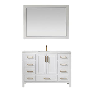 Vinnova Vanity Vinnova Shannon 48" Single Vanity in White and Composite Carrara White Stone Countertop With Mirror