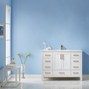 Vinnova Vanity Vinnova Shannon 48" Single Vanity in White and Composite Carrara White Stone Countertop Without Mirror