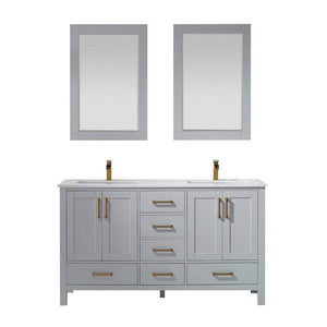 Vinnova Vanity Vinnova Shannon 60" Double Vanity in Paris Grey and Composite Carrara White Stone Countertop With Mirror