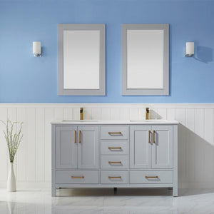 Vinnova Vanity Vinnova Shannon 60" Double Vanity in Paris Grey and Composite Carrara White Stone Countertop With Mirror