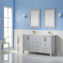 Load image into Gallery viewer, Vinnova Vanity Vinnova Shannon 60&quot; Double Vanity in Paris Grey and Composite Carrara White Stone Countertop With Mirror