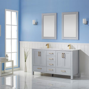 Vinnova Vanity Vinnova Shannon 60" Double Vanity in Paris Grey and Composite Carrara White Stone Countertop With Mirror