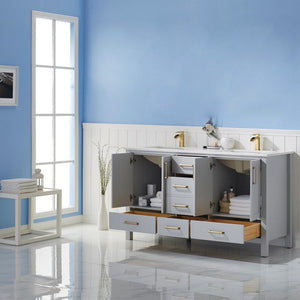 Vinnova Vanity Vinnova Shannon 60" Double Vanity in Paris Grey and Composite Carrara White Stone Countertop Without Mirror