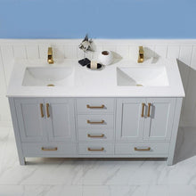 Load image into Gallery viewer, Vinnova Vanity Vinnova Shannon 60&quot; Double Vanity in Paris Grey and Composite Carrara White Stone Countertop Without Mirror