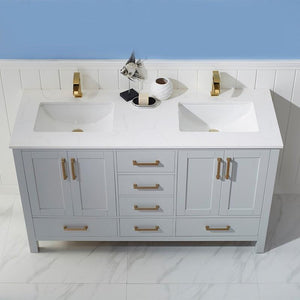 Vinnova Vanity Vinnova Shannon 60" Double Vanity in Paris Grey and Composite Carrara White Stone Countertop Without Mirror