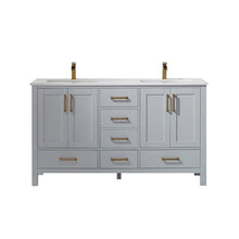 Load image into Gallery viewer, Vinnova Vanity Vinnova Shannon 60&quot; Double Vanity in Paris Grey and Composite Carrara White Stone Countertop Without Mirror