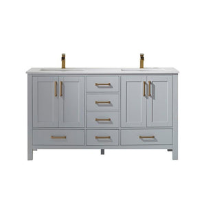 Vinnova Vanity Vinnova Shannon 60" Double Vanity in Paris Grey and Composite Carrara White Stone Countertop Without Mirror