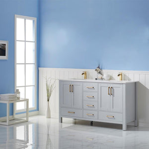 Vinnova Vanity Vinnova Shannon 60" Double Vanity in Paris Grey and Composite Carrara White Stone Countertop Without Mirror