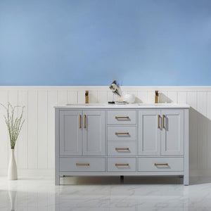 Vinnova Vanity Vinnova Shannon 60" Double Vanity in Paris Grey and Composite Carrara White Stone Countertop Without Mirror