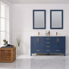 Load image into Gallery viewer, Vinnova Vanity Vinnova Shannon 60&quot; Double Vanity in Royal Blue and Composite Carrara White Stone Countertop With Mirror