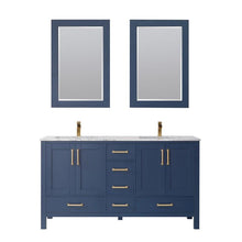 Load image into Gallery viewer, Vinnova Vanity Vinnova Shannon 60&quot; Double Vanity in Royal Blue and Composite Carrara White Stone Countertop With Mirror