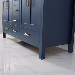 Vinnova Vanity Vinnova Shannon 60" Double Vanity in Royal Blue and Composite Carrara White Stone Countertop With Mirror