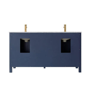 Vinnova Vanity Vinnova Shannon 60" Double Vanity in Royal Blue and Composite Carrara White Stone Countertop With Mirror